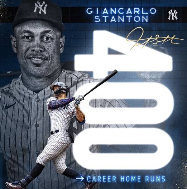 2023년 9월 6일, 지안카를로 스탠튼은 1520경기만에 400홈런을 기록했다. 이는 메이저리그 역대 4번째 최소 경기 기록이다. 사진┃뉴욕 양키스 SNS