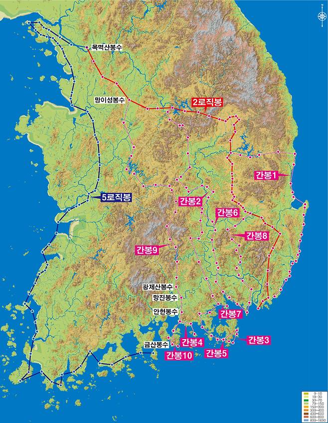 조선 시대 봉수 노선. 경남도 제공