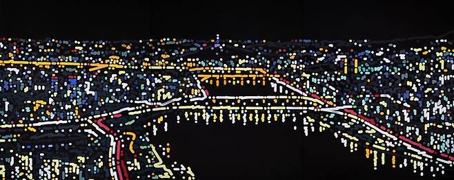 윤협, ‘Seoul City’, 2023, 캔버스 위에 아크릴물감, 200.6×495.3㎝, ©Yoon Hyup. 롯데뮤지엄 제공