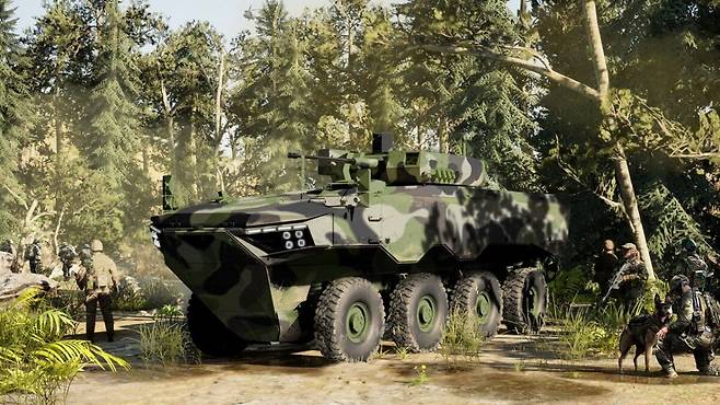 현대로템이 폴란드에 제안한 신형 장갑차(NKTO)가 작전하는 모습의 개념도. / 현대로템