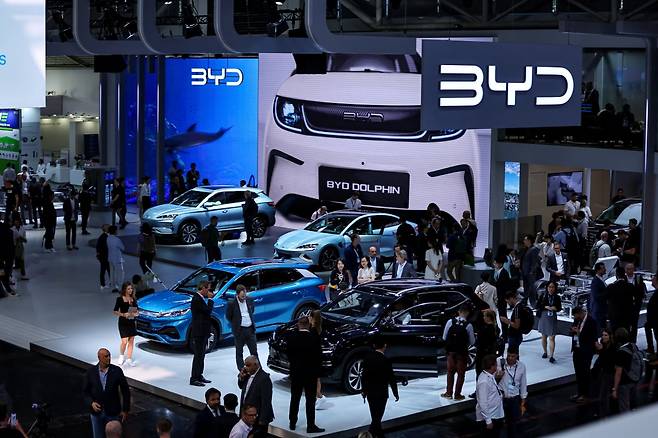 독일 뮌헨 모터쇼 IAA 모빌리티 2023에 전시장을 꾸린 BYD./연합뉴스