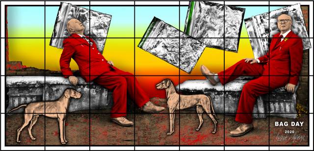 길버트와 조지 'BAG DAY' 2020년, 254x528cm, 28개 패널로 이뤄진 혼합 매체 /사진제공=타데우스로팍 갤러리 Thaddaeus Ropac gallery, London·Paris·Salzburg·Seoul ⓒGilbert&George