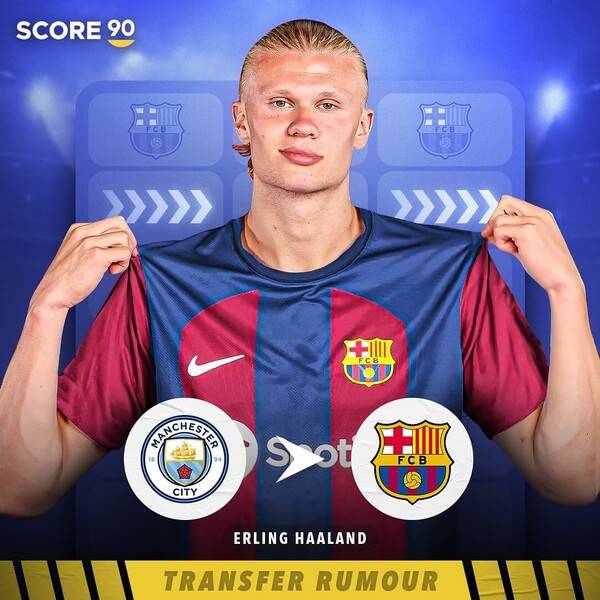 맨체스터 시티의 공격수 엘링 홀란드. 당초 레알 마드리드가 적극적인 관심을 보이면서 이적이 임박했다는 분위기가 감지됐지만, 지난달 에이전트가 바르셀로나의 레전드이자 디렉터 데쿠를 만나면서 새로운 국면을 맞는 것이 아니냐는 전망이다. 사진┃score90