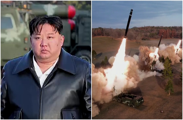 김정은 북한 국무위원장이 지난 18일 서부지구의 포병부대에서 열린 직경 600mm 초대형 방사포 사격 훈련을 지도했다. 조선중앙TV 캡처, 연합뉴스