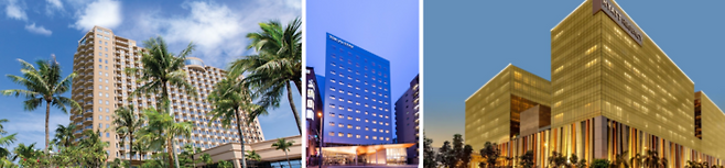 왼쪽부터 순서대로 두짓 비치 리조트 괌, 도큐 스테이 후쿠오카 텐진, 하얏트 시티 오브 드림즈 마닐라/ 사진=각 호텔