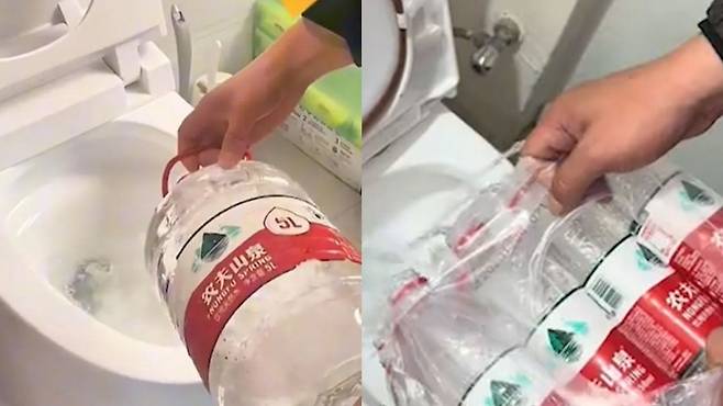 불매운동이 한창 불거질 당시 중국 온라인에는 농푸산취엔 생수를 버리는 영상이 속속 게시됐다./사진=바이두 캡쳐