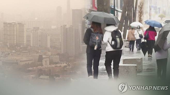 내일 전국 비, 중부 황사 비…주말까지 공기 질 나쁨 (CG) [연합뉴스TV 제공]