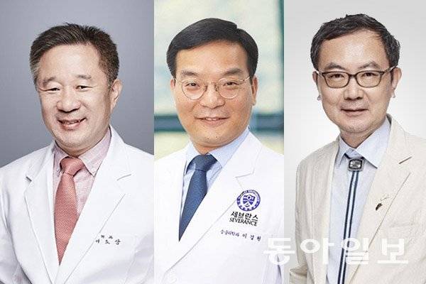 왼쪽부터 이도상 서울성모병원 대장항문외과 교수. 이경원 용인세브란스병원 응급의학과 교수. 대한뇌혈관외과학회장인 박익성 부천성모병원 신경외과 교수