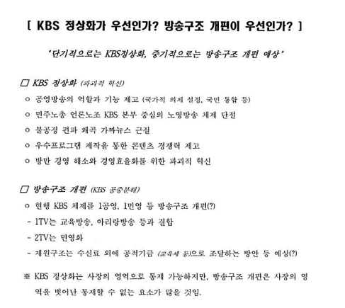 언론노조가 1일 공개한 KBS 대외비 문건 내용 중 일부. 언론노조 제공