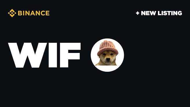 도그위햇(WIF) 코인의 해외 가상자산거래소 바이낸스 상장 관련 이미지.