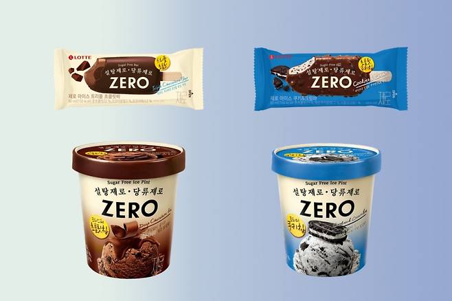 롯데웰푸드가 출시한 무설탕 디저트 브랜드 '제로(ZERO)' 빙과 신제품 4종./사진=롯데웰푸드
