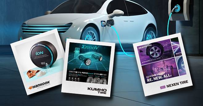 전기차용 타이어 시장을 두고 경쟁이 뜨거워지고 있다. /그래픽=김은옥 기자
