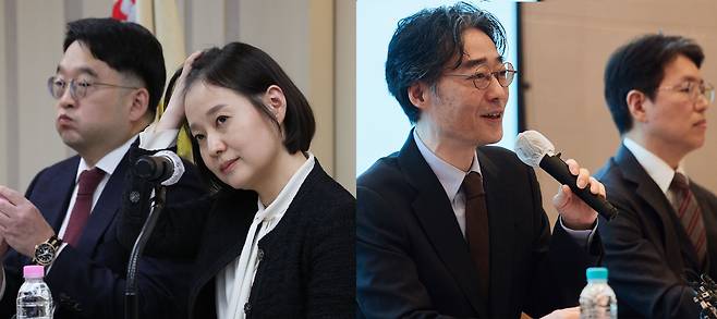 왼쪽부터 OCI그룹의 이우현 회장, 한미약품그룹 창업주인 고 임성기 회장의 장녀인 임주현 부회장과 장남인 임종윤 전 사장, 임종훈  전 한미약품 사장/조선DB