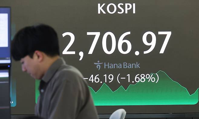 3일 서울 하나은행 본점에서 직원들이 증시와 환율을 모니터하고 있다. /연합뉴스.