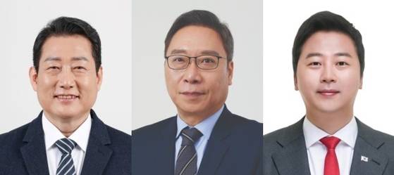 부산 수영에 출마한 더불어민주당 유동철, 국민의힘 정연욱, 무소속 장예찬 후보.(왼쪽부터) 〈출처: 본인제공〉