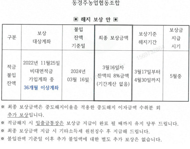 동경주농협이 홈페이지에 올린 고금리 적금 해지 호소문 ⓒ 동경주농협 홈페이지 캡쳐.