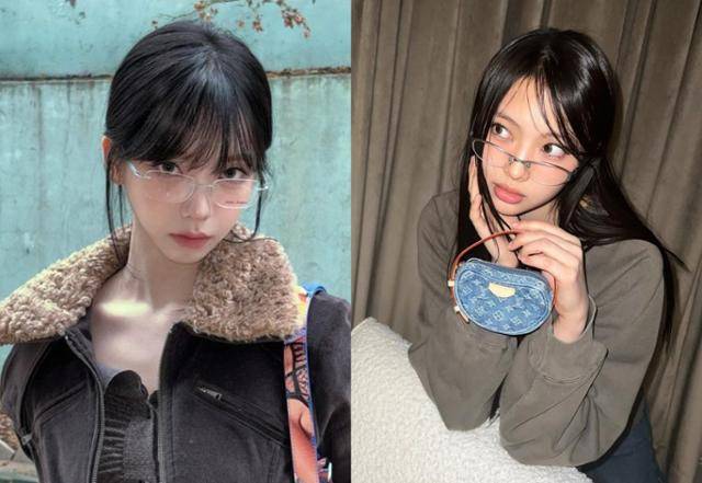 에스파 카리나(왼쪽)와 뉴진스 혜인은 최근 뜨거운 인기를 얻고 있는 무테, 반무테 안경으로 힙한 느낌의 룩을 연출했다. 카리나, 뉴진스 SNS