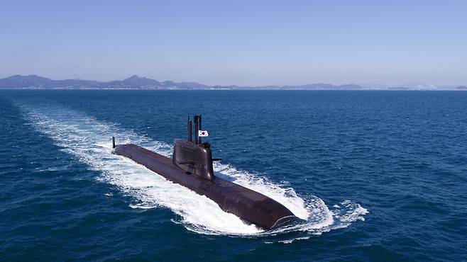 해군의 장보고-Ⅲ 배치(BATCH)Ⅰ 2번함 안무함이 수상항해를 하고 있다. 세계일보 자료사진