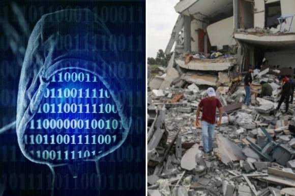 오른쪽은 지난달 16일 이스라엘의 공습으로 무너진 건물을 현지인들이 수습 중에 있다. AFP 연합뉴스. 왼쪽은 자료사진 123rf.com