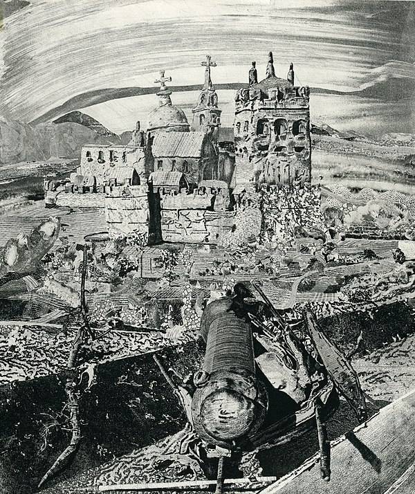 루이 12세가 벌인 제 2차 이탈리아 전쟁 중 세리뇰라를 공격하는 장면. 사진은 화가 토니 체코라로가 1998년 그린 판화.