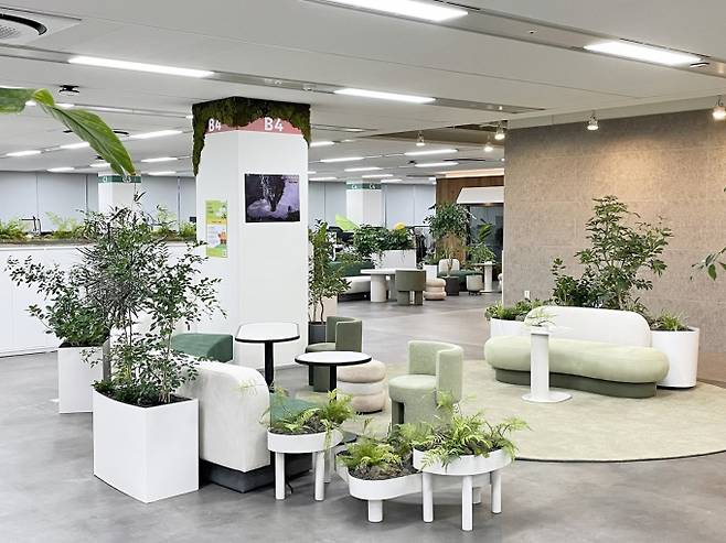 카카오게임즈가 한국ESG기준원(KCGS)과 모건스탠리캐피널인터내셔널(MSCI)이 진행한 '2023년 ESG 평가'에서 모두 상위 등급인 A등급을 획득했다. 사진은 카카오게임즈 사내 플랜테리어 존. /사진=카카오게임즈