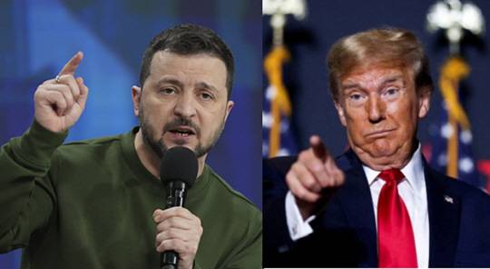 볼로디미르 젤렌스키(왼쪽) 우크라이나 대통령과 도널드 트럼프 비국 대통령. 뉴시스 연합뉴스