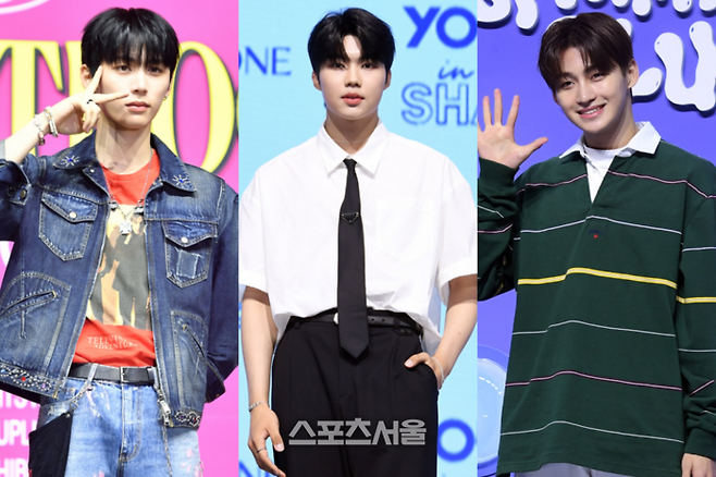 보이넥스트도어 태산(왼쪽부터), 제로베이스원 박건욱, 투어스 지훈. 사진 | 스포츠서울 DB