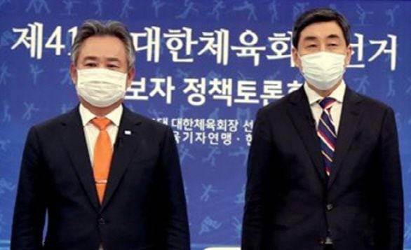 대한체육회 회장 선거에 나서는 이종걸후보(오른쪽)와 이기흥후보(왼쪽)/대한체육회