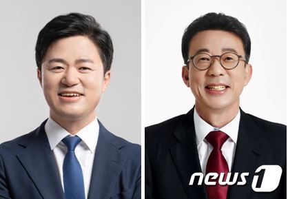 왼쪽부터 경기 김포을의 박상혁 더불어민주당, 홍철호 국민의힘 후보