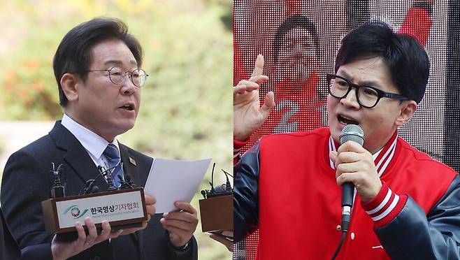 이재명 더불어민주당 대표(왼쪽부터), 한동훈 국민의힘 비상대책위원장. 연합뉴스