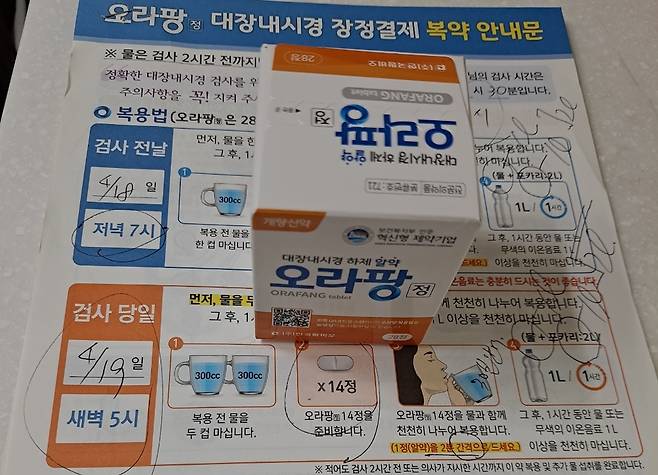 알약형 장세척제 '오라팡'과 복용법[독자 제공]
