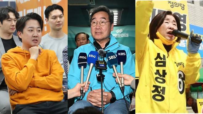 이준석 개혁신당 후보(경기 화성을)와 이낙연 새로운미래 후보(광주 광산을), 심상정 녹색정의당 후보(경기 고양갑). 뉴시스