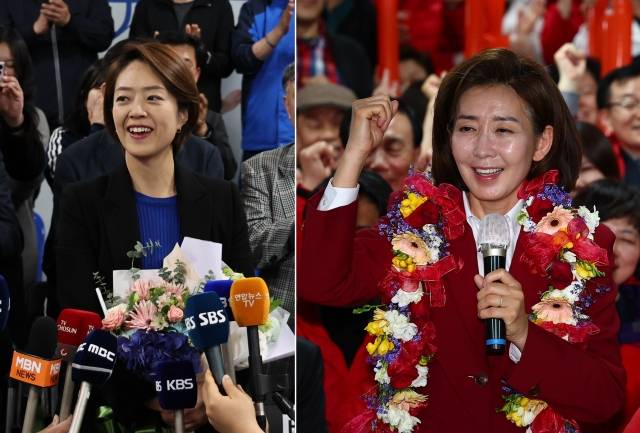 왼쪽부터 고민정 더불어민주당 광진을 당선인, 나경원 국민의힘 동작을 당선인. 뉴시스