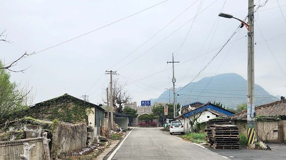 경북 의성군 탑리역 앞 빈집이 늘어선 모습. 멀리 독특한 외관의 탑리역이 보인다. 김정석 기자