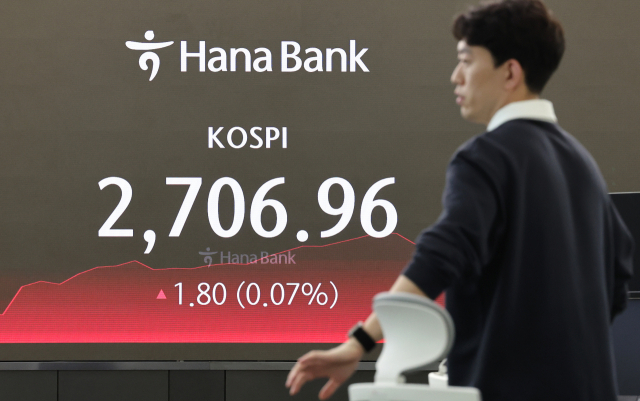 11일 오후 서울 중구 하나은행 본점 딜링룸 현황판에 코스피 지수가 표시돼 있다. 연합뉴스