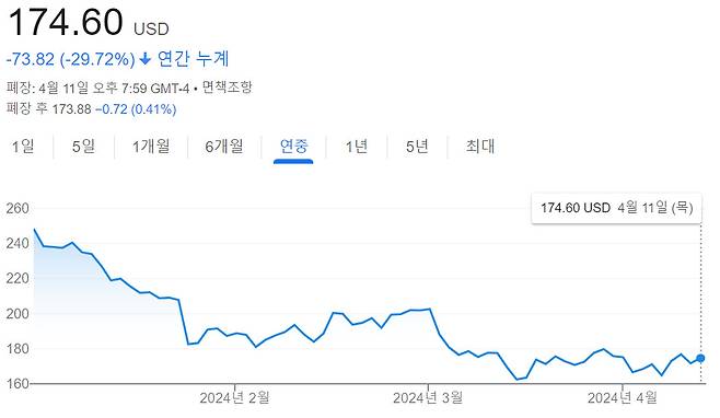 올해 테슬라 주가 흐름