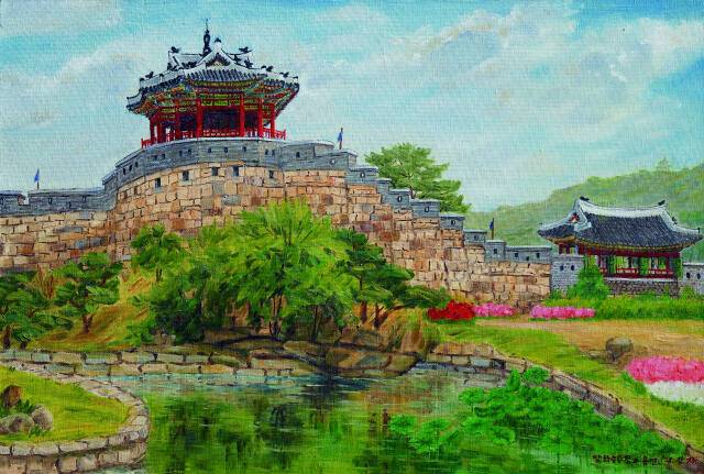 이강자 作, ‘동북각루(방화수류정)와 용연’(2021년)