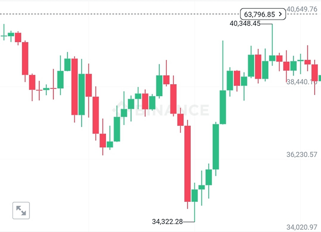 2022년 2월 24일의 4시간봉 기준 비트코인 차트.