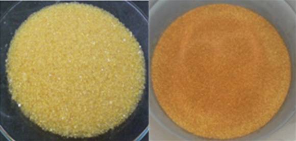 폐수지 처리 전(왼쪽)과 처리 후(오른쪽) [사진=한국원자력연구원]