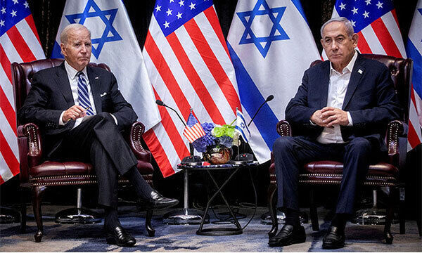 조 바이든(왼쪽) 미국 대통령이 지난 2023년 10월18일(현지시각) 이스라엘 텔아비브에서 베냐민 네타냐후 이스라엘 총리와 회담하는 모습. AP뉴시스