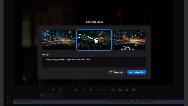 어도비 프리미어 프로에 서드파티 생성형 AI 모델을 적용한 '텍스트에서 영상으로' 기능 활용 예시