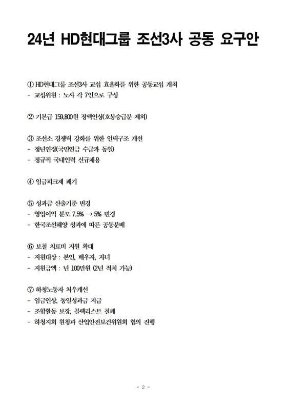 공동요구안. 자료 HD현대중공업 노조