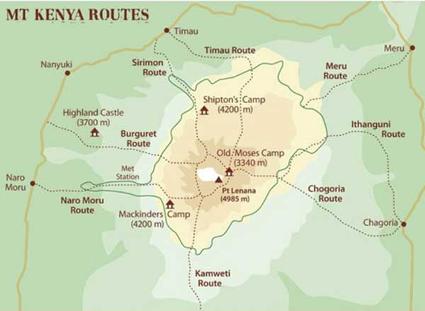 케냐산 트레일 맵.