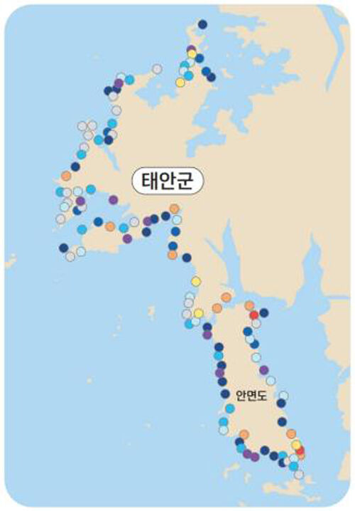 태안지역 해양쓰레기 분포 지도