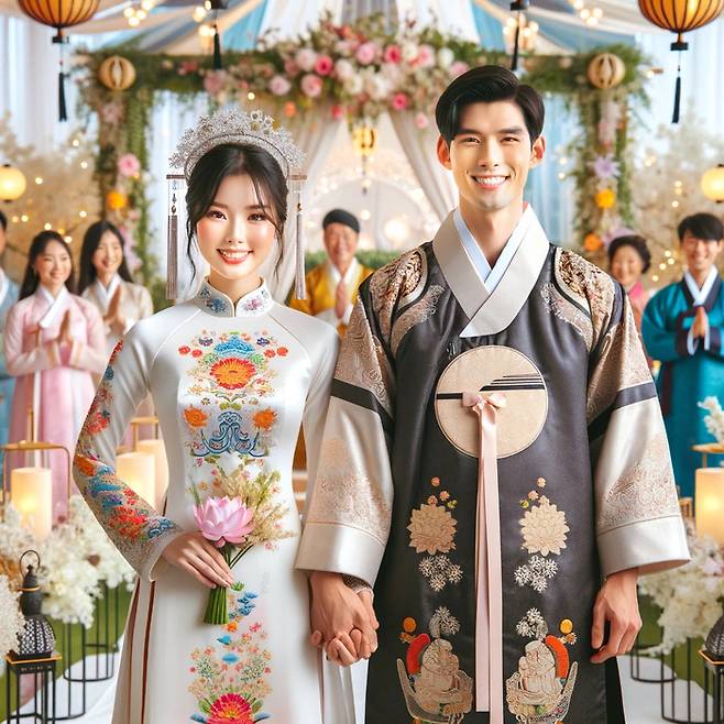 챗GPT를 활용해 만든 이미지. 베트남 여자 한국 남자 결혼 명령어를 입력했다.[사진 제공 = 챗GPT]