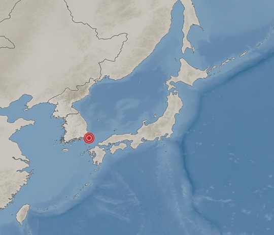 일본 대마도 북북동쪽 인근 바다서 규모 4.0의 지진이 발생했다. 지도에 표시된 붉은 원이 진앙지. 기상청 제공