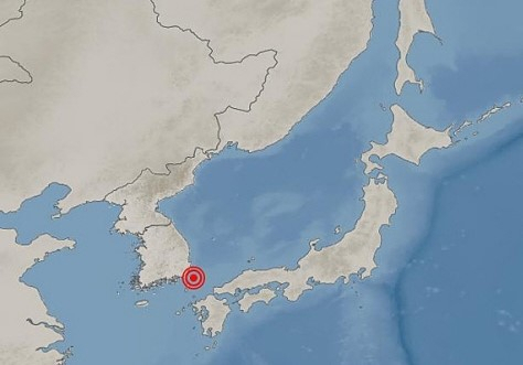 일본 대마도 북북동쪽 인근 바다서 규모 3.9의 지진이 발생했다. 지도에 표시된 붉은 원이 진앙지. [기상청]