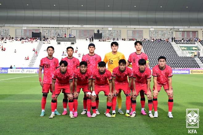 22일 일본과의 2024 AFC U-23 아시안컵에 선발로 나선 대한민국 올림픽 축구대표팀 선수들. 사진=대한축구협회