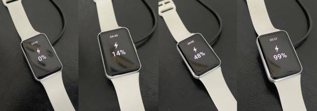 갤럭시핏3은 방전 상태 완충까지 한 시간 정도 걸렸다./사진=백유진 기자 byj@