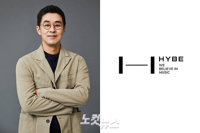 왼쪽부터 박지원 하이브 CEO, 하이브 로고. 하이브 제공